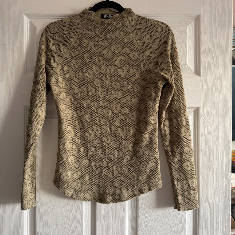 Miss Me Beige Leopard Mesh Long Sleeve Top - Picture 1 of 4